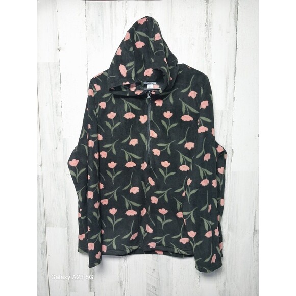 O'Neill Tops - O’Neill Women’s Half Zip Fleece Pullover Hoodie Large L Black Floral